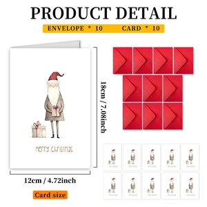 Vintage Christmas card set with 10 Santa illustrations and red envelopes for DIY gifts