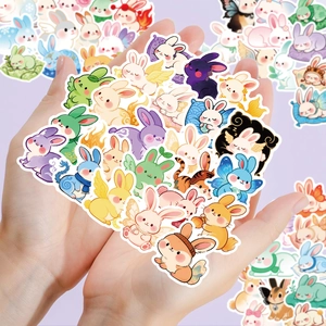 56Pcs cute cartoon jade rabbit stickers set for DIY scrapbooking and journal decor