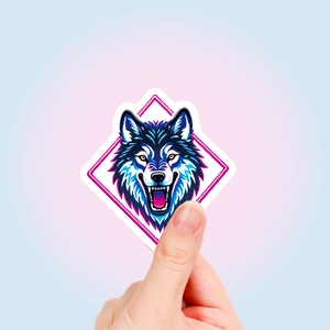 Cooler Wolfskopf Aufkleber mit Graffiti-Farben in der Hand zur Größenansicht