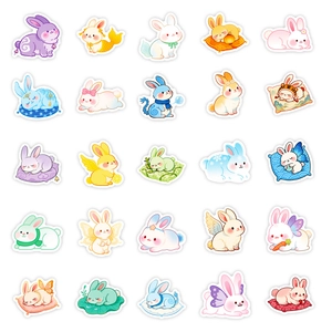Set of 25 cute cartoon jade rabbit stickers in pastel colors for DIY journals
