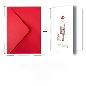 Detail of red envelope and Santa Claus greeting card set with Merry Christmas text