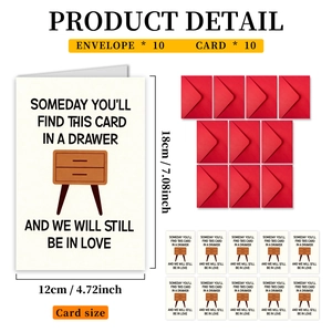 Set di 10 biglietti d'auguri romantici con buste e illustrazione a forma di cassetto
