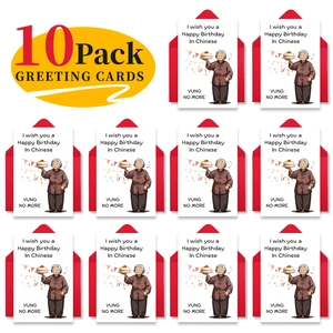 Set of 10 funny birthday cards with red envelopes and humorous elderly cartoon design