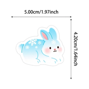Detailed size view of the cute blue rabbit sticker with snowflake patterns 5.00cm width