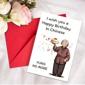 Humorous Birthday Greeting Card With Red Envelope Chinese Style Illustration Cardstock Card For Family Friends YUNG NO MORE
