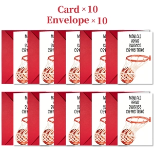 Set of 10 basketball greeting cards with red envelopes and watercolor swish design