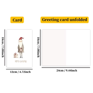 Detailed size chart for Santa Claus Christmas card showing folded and unfolded dimensions