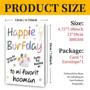 Size specification chart for Happy Birthday card with measurements 12x18cm and 300GSM paper