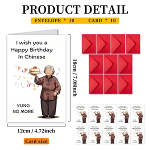 Funny Birthday Card Set with 10 large cards and red envelopes measuring 12x18cm