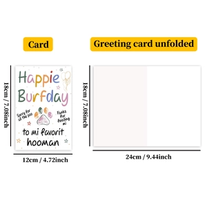 Detail der Happy Birthday Karte mit Pfotenabdruck und Maßen in cm und Zoll
