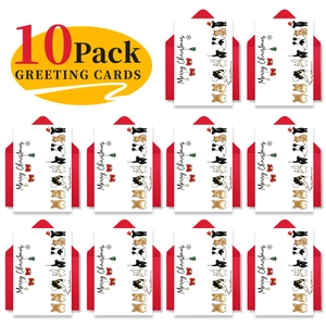 Détail de 10 cartes de vœux de Noël rigolotes avec enveloppes rouges et dessins de chiens