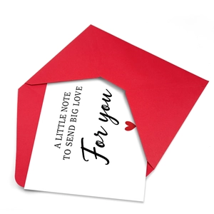 Elegant red envelope with a white note card featuring big love message and a red heart