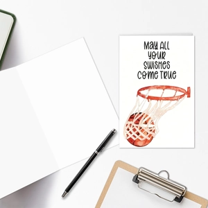 Foldable basketball greeting card with envelope and watercolor illustration for athletes