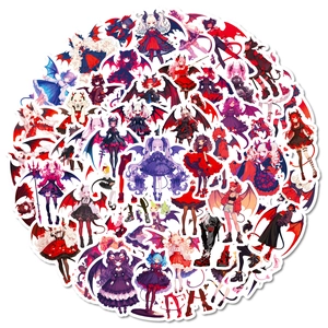 Set of 56 Gothic Lolita demon girl stickers for phone decor in red black and purple colors
