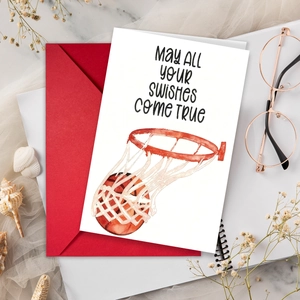 Basketball Theme Greeting Cards With Envelopes Watercolor Art Paper Stationery Card For Birthday Sports Fans Celebration