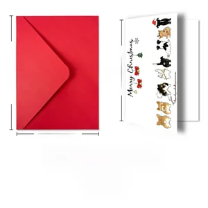 Détail d'une carte de Noël amusante avec chat, enveloppe rouge et dimensions précises