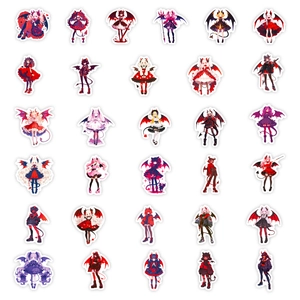 Set of 30 cute anime devil girl stickers in red and black for phone and laptop deco
