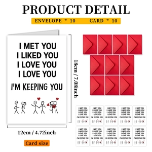 Lot de 10 cartes de Saint-Valentin avec enveloppes rouges et dessins romantiques, 12x18cm