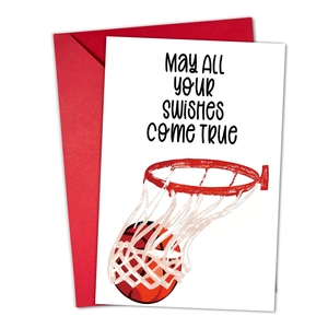 Detail view of a sports basketball greeting card with red envelope for birthday wishes