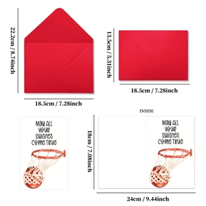 Basketball greeting card set with envelopes featuring watercolor art and size details