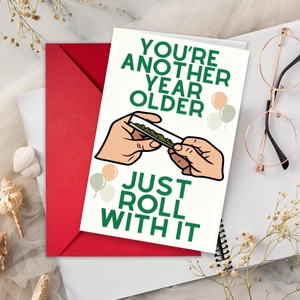Humorous Birthday Greeting Card With Red Envelope Just Roll With It Funny Illustration Card For Adult Friends Birthday Gift