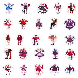 Set of 25 goth lolita devil girl stickers with dark wings and horns for decoration