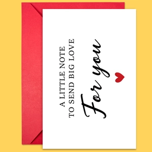 Minimalist greeting card set with red heart and envelope on bright yellow background