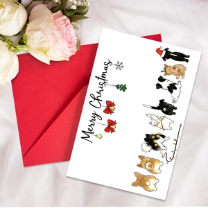 Set de cartes de Noël avec illustrations d'animaux drôles et enveloppe rouge vif