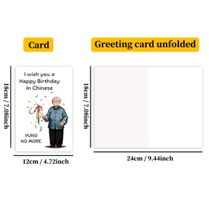 Detailed size specifications for Happy Birthday card with elder cartoon character