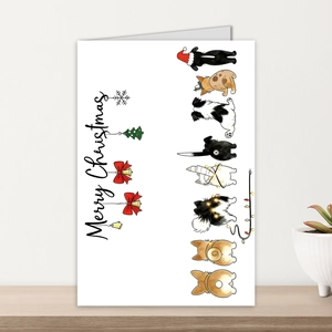 Vue détaillée d'une carte de Noël avec des illustrations de chats et des motifs festifs