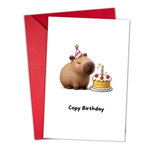 Detailansicht Capybara Geburtstagskarte mit rotem Umschlag und niedlicher Illustration
