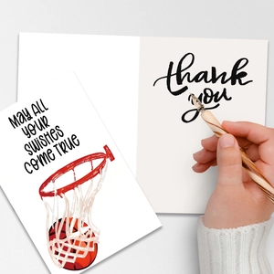 Creative basketball thank you greeting cards with envelopes and motivational swish quotes