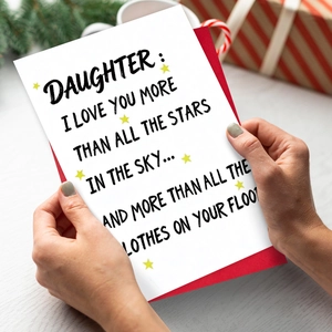 Funny daughter greeting card set with a red envelope and minimalist hand-drawn design