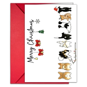 Lot de cartes de Noël avec illustrations d'animaux rigolotes et enveloppe rouge