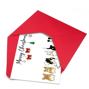 Carte de Noël mignonne avec chiens rigolos et enveloppe rouge pour vœux de fêtes