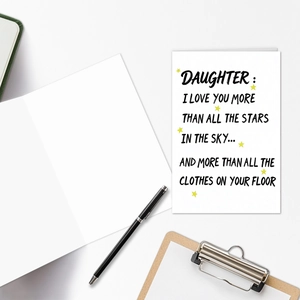 Minimalist white greeting card with handwritten text and star for daughters