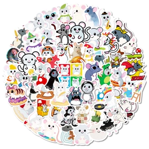 Set of 56 waterproof cartoon mouse stickers in various artistic styles for luggage and guitar