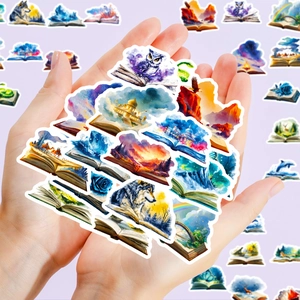 Set di adesivi per libri magici fantasy per laptop e diari con gufi e castelli