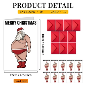 Detail infographic showing 18x12cm Santa Christmas card set with red envelopes