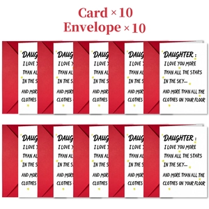 Detailed set of 10 humorous daughter greeting cards with 10 red envelopes in a neat rows