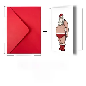Funny Santa Christmas card set including red envelope and card with size dimensions