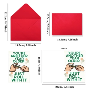 Funny birthday card set with red envelope and roll themed illustration in 18.5x13.5cm size