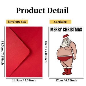 Funny Santa Claus Christmas card set with red envelope and size measurements