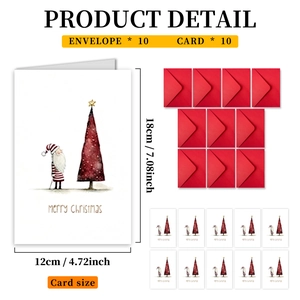 Retro Christmas card set with 10 red envelopes and 10 Santa Claus holiday cards 12x18cm