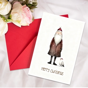 Cartes de Voeux de Noël Père Noël à l'Aquarelle Avec Enveloppes Rouges Cartes de Vacances Rétro Dessinées à la Main