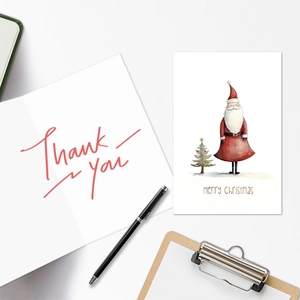 Détails macro de l'illustration Père Noël aquarelle et carte de remerciement cursive