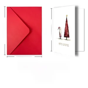 Detail of vintage Christmas card set with hand-drawn Santa Claus and red envelope