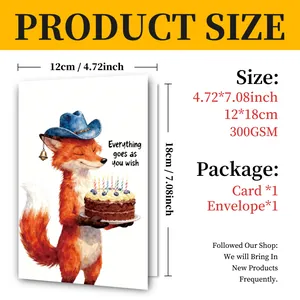 Detailed size guide for 12x18cm cartoon birthday card with 300GSM envelope set