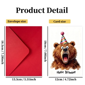 Beer verjaardagskaart met rode envelop en Happy Birthday tekst illustratie set