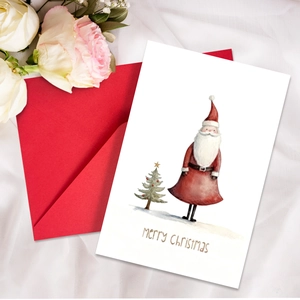 Cartes de Vœux de Noël Aquarelle Père Noël et Sapin Avec Enveloppes Rouges Cartes de Notes Pliées Dessinées à la Main pour Cadeau de Bénédiction